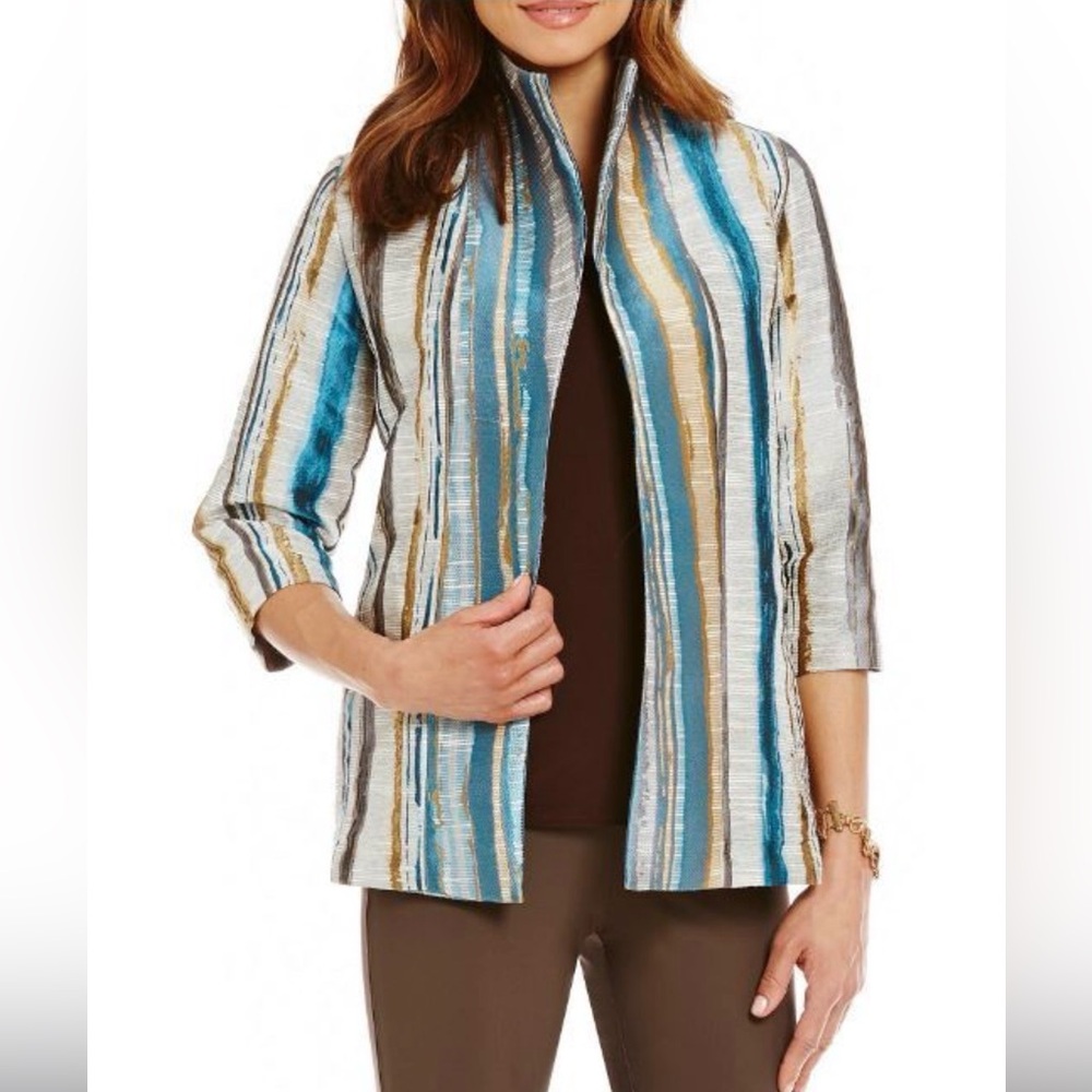 IC Collection By Connie K Women's Striped Open Front Jacket Blazer Coat Medium